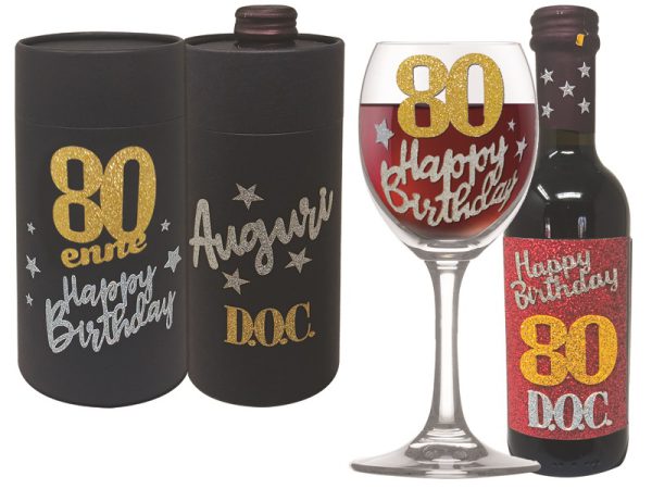 CALICE+VINO 80 ANNI BRILLANTINATI SCATOLA NERA CILINDRICA