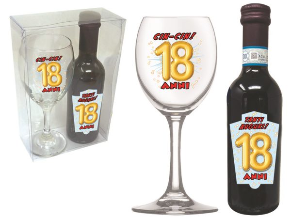 SET 18 ANNI CALICE + VINO DOC SCATOLA PVC
