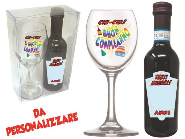 CALICE + VINO DOC 25 cl COMPLEANNO SCATOLA PVC - DA PERSONALIZZARE