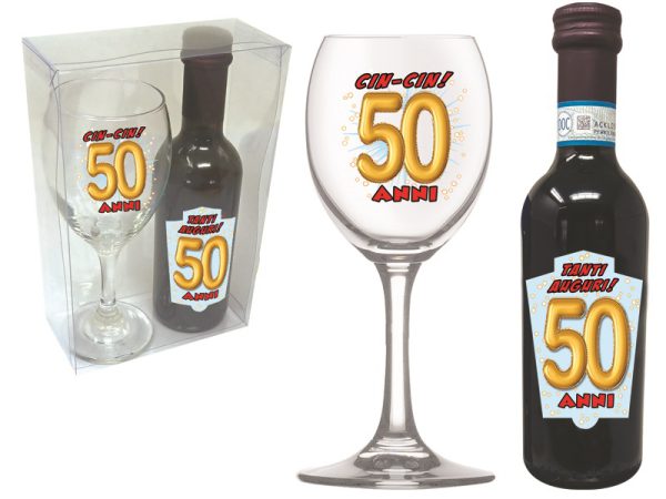 SET 50 ANNI CALICE+VINO DOC SCATOLA PVC