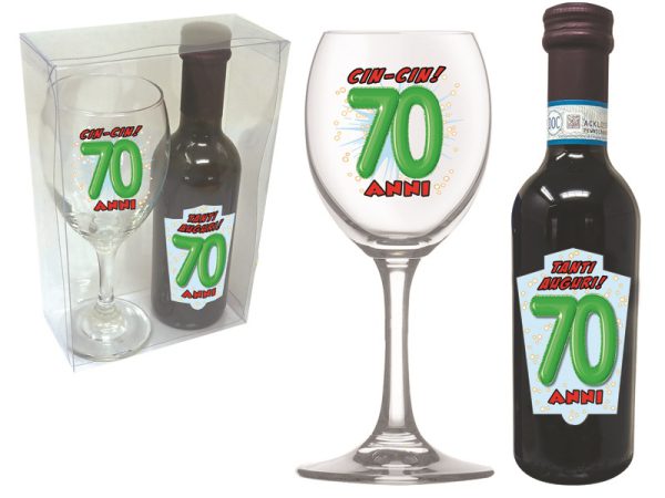 SET 70 ANNI CALICE+VINO DOC SCATOLA PVC