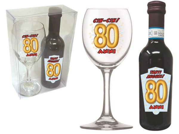 SET 80 ANNI CALICE+VINO SCATOLA PVC