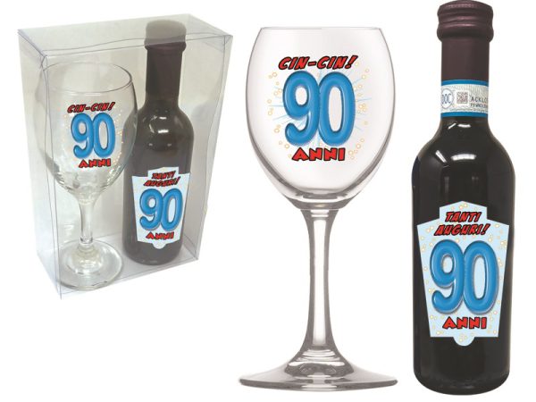 SET 90 ANNI CALICE + MIGNON VINO DOC SCATOLA PVC