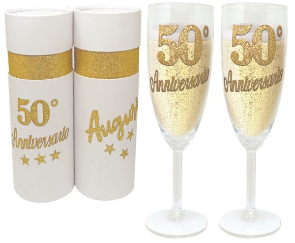 COPPIA FLUTE BRILLANTINATO 50° ANNIVERSARIO SCATOLA BIANCA