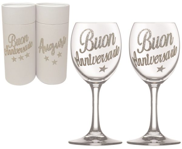 COPPIA CALICI ANNIVERSARIO BRILLANTINATO SCATOLA BIANCA