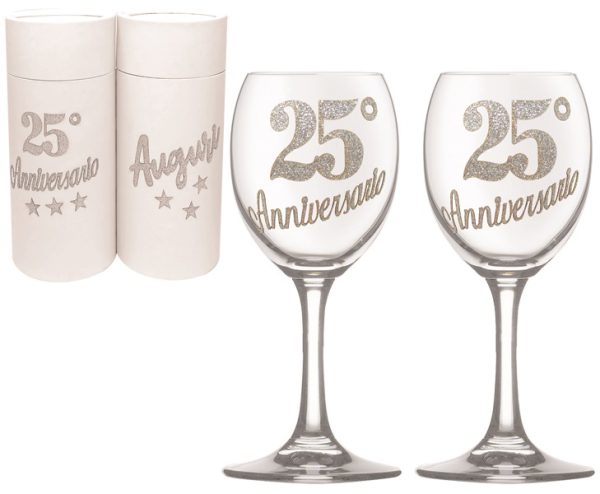 COPPIA CALICI 25° ANNIVERSARIO BRILLANTINATO SCATOLA BIANCA