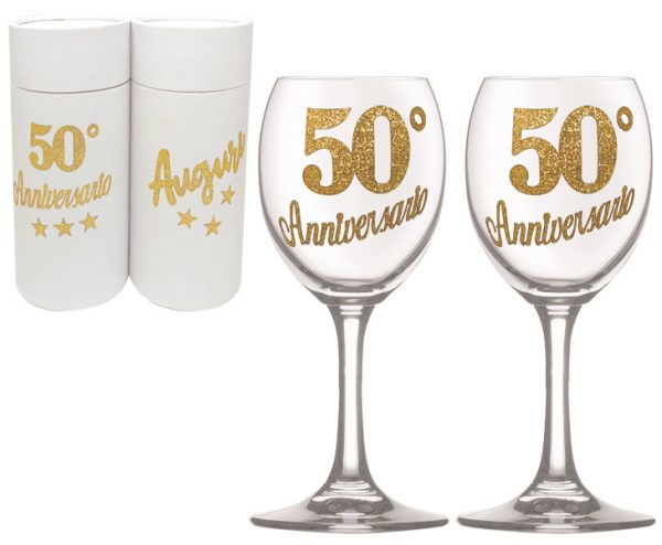 COPPIA CALICI 50° ANNIVERSARIO BRILLANTINATO SCATOLA BIANCA