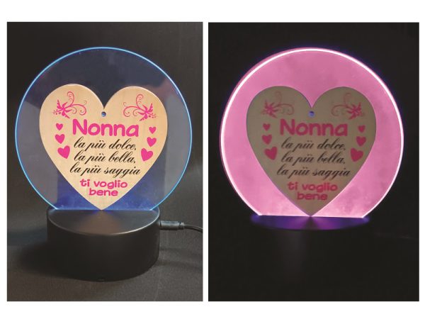 LAMPADA LED IN VETRO NONNA ø 14 cm CON CUORE IN LEGNO