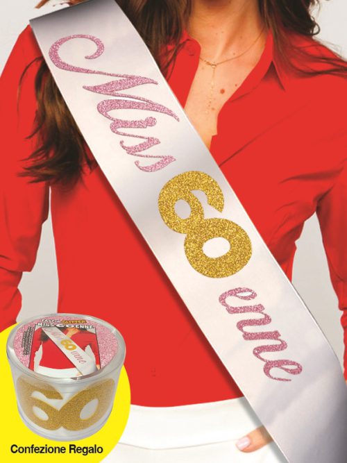 FASCIA CON SCRITTA GLITTER MISS 60ENNE IN CONFEZIONE REGALO