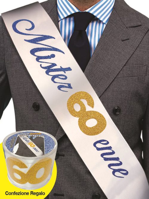 FASCIA CON SCRITTA GLITTER MISTER 60ENNE IN CONFEZIONE REGALO