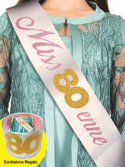 FASCIA CON SCRITTA GLITTER MISS 80ENNE IN CONFEZIONE REGALO