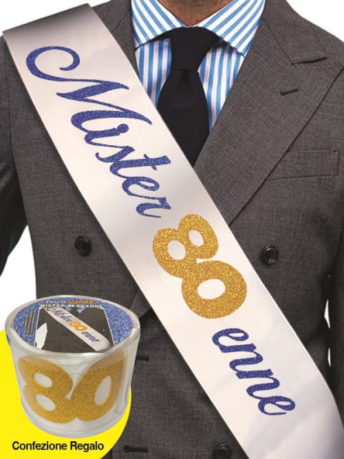 FASCIA CON SCRITTA GLITTER MISTER 80ENNE IN CONFEZIONE REGALO