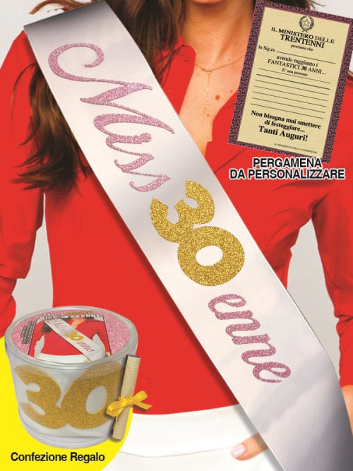 FASCIA GLITTER CON PERGAMENA MISS 30ENNE IN CONFEZIONE REGALO