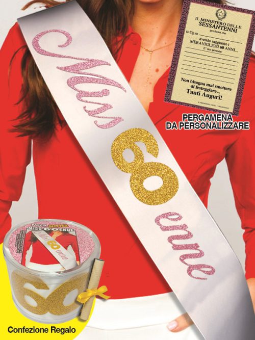 FASCIA GLITTER CON PERGAMENA MISS 60ENNE IN CONFEZIONE REGALO