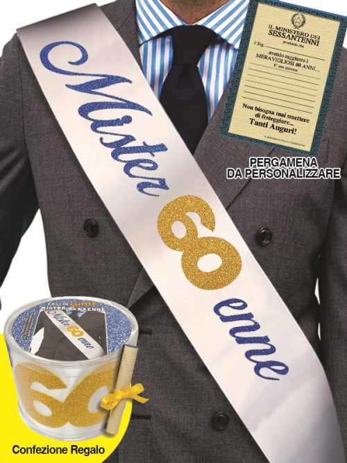FASCIA GLITTER CON PERGAMENA MISTER 60ENNE IN CONFEZIONE REGALO