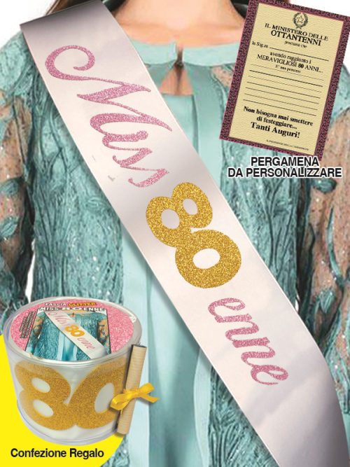 FASCIA GLITTER CON PERGAMENA MISS 80ENNE IN CONFEZIONE REGALO
