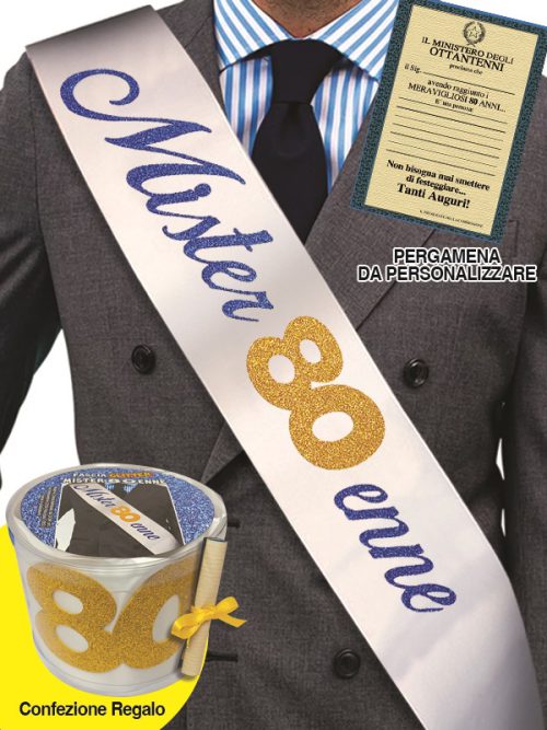 FASCIA GLITTER CON PERGAMENA MISTER 80ENNE IN CONFEZIONE REGALO