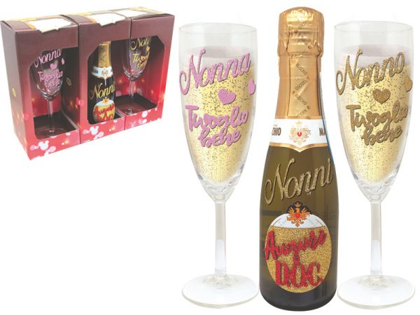 COPPIA FLUTE+PROSECCO DOC 20 cl NONNI BRILLANTINATO SCATOLA GIFT