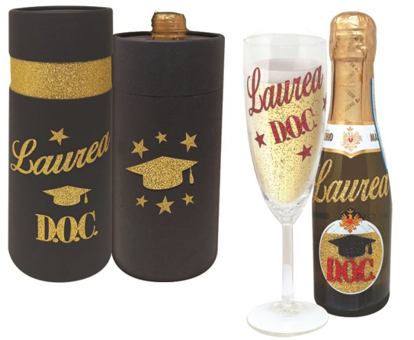 FLUTE+PROSECCO DOC 20 cl BRILLANTINATO LAUREA SCATOLA NERA