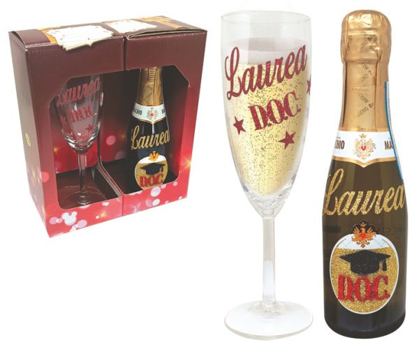 FLUTE+PROSECCO DOC 20 cl BRILLANTINATO LAUREA SCATOLA GIFT