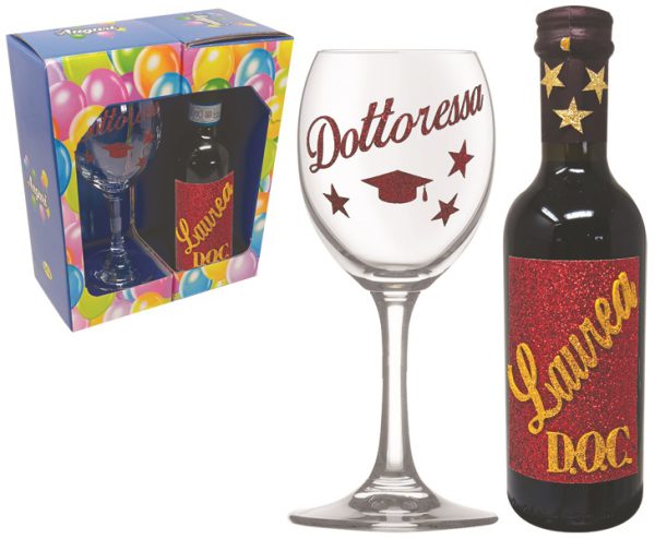 CALICE + VINO DOC 25 cl DOTTORESSA BRILL. SCATOLA PARTY