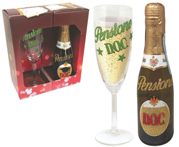 FLUTE+PROSECCO DOC 20 cl BRILLANTINATO PENSIONE SCATOLA GIFT