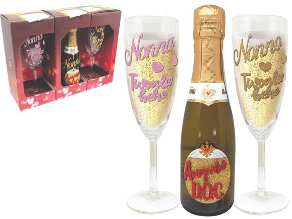 COPPIA FLUTE+PROSECCO DOC 25 cl BRILLANTINATO 25° NONNI SCATOLA GIFT