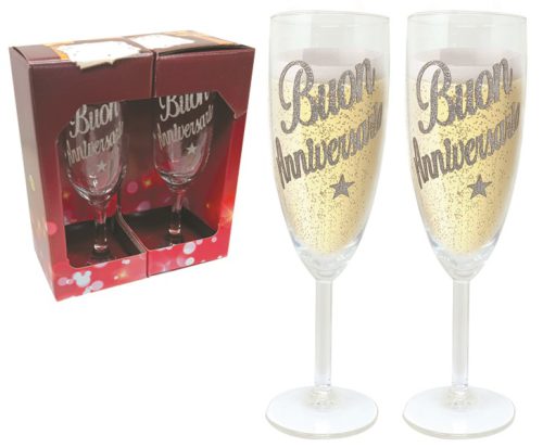 COPPIA FLUTE BRILLANTINATO ANNIVERSARIO SCATOLA GIFT