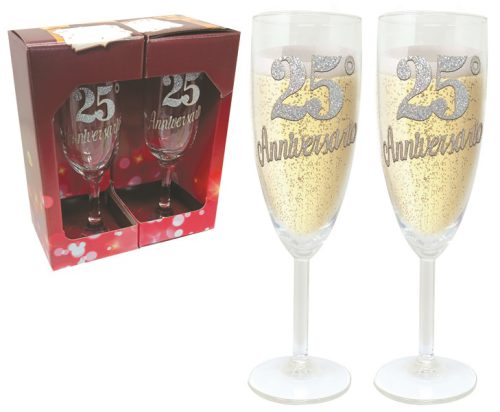 COPPIA FLUTE BRILLANTINATO 25° ANNIVERSARIO SCATOLA GIFT