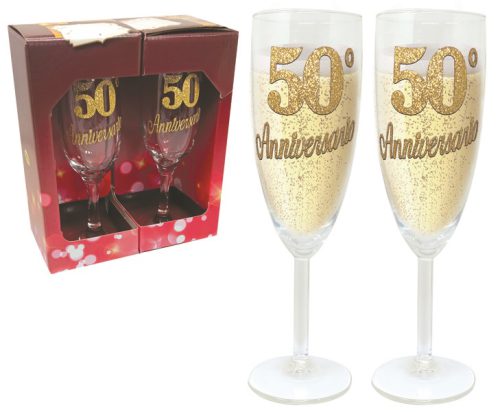 COPPIA FLUTE BRILLANTINATO 50° ANNIVERSARIO SCATOLA GIFT