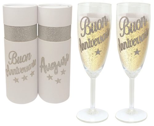 COPPIA FLUTE BRILLANTINATO ANNIVERSARIO SCATOLA DELUXE