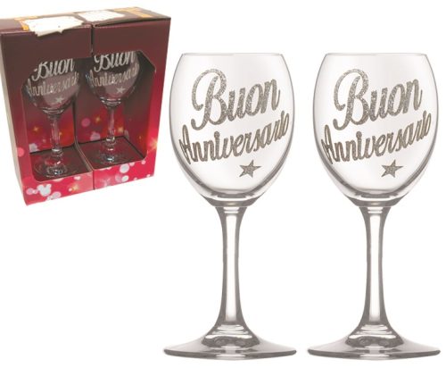 COPPIA CALICI ANNIVERSARIO BRILLANTINATO SCATOLA GIFT