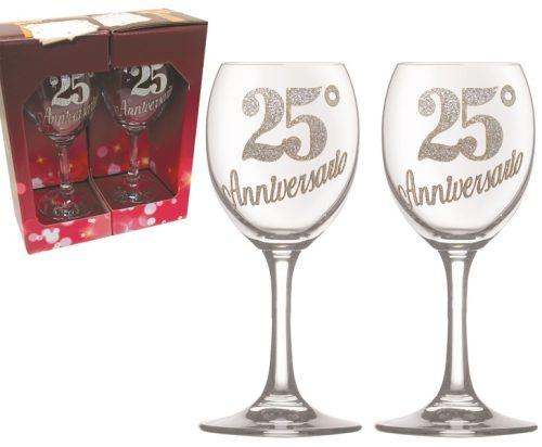 COPPIA CALICI 25° ANNIVERSARIO BRILLANTINATO SCATOLA GIFT
