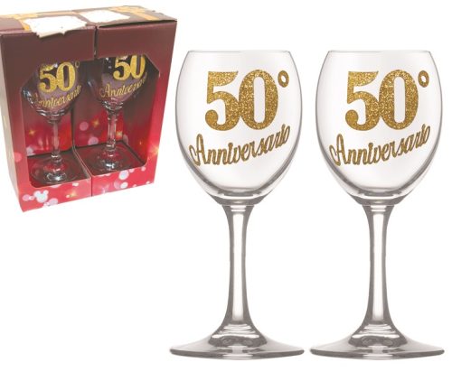 COPPIA CALICI 50° ANNIVERSARIO BRILLANTINATO SCATOLA GIFT