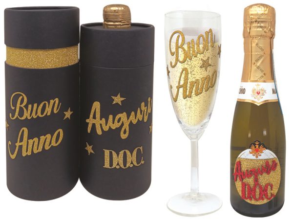 FLUTE+PROSECCO DOC 20 cl BRILLANTINATO BUON ANNO SCATOLA DELUXE