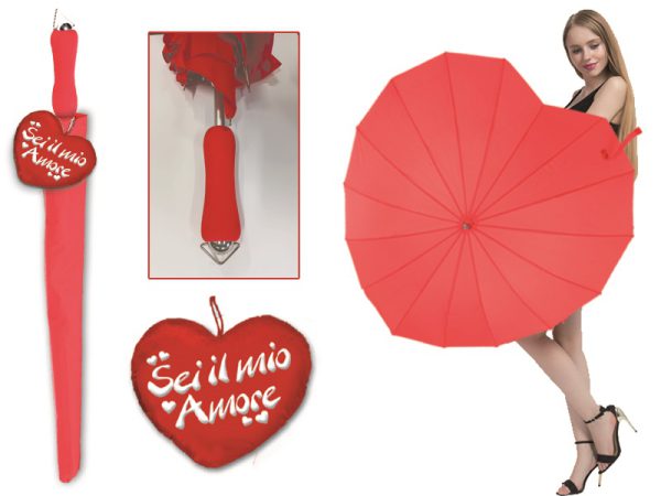 OMBRELLO CUORE CON CUORE PELUCHE ø 10 cm. . . ORDINE MINIMO 2 PZ.