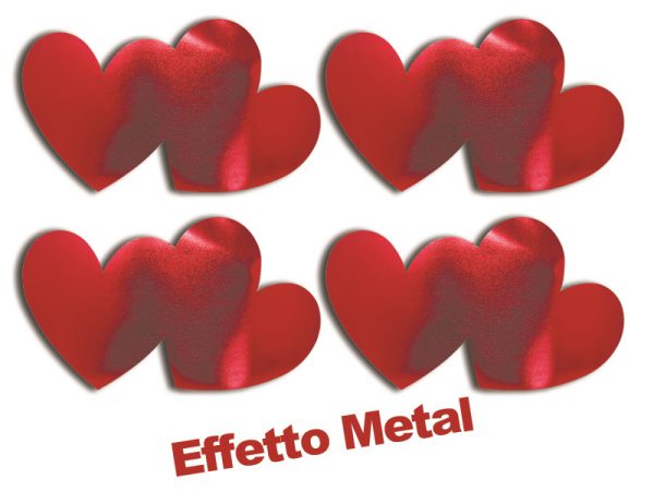 CONF.4 ADESIVI DOPPI CUORI METAL cm 22x13 IN GOMMA CREPLA. . . ORDINE MINIMO 3 CONFEZIONI