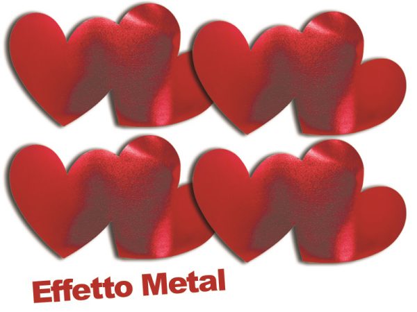 CONF.4 ADESIVI DOPPI CUORI METAL cm 37x21 IN GOMMA CREPLA. . . ORDINE MINIMO 3 CONFEZIONI