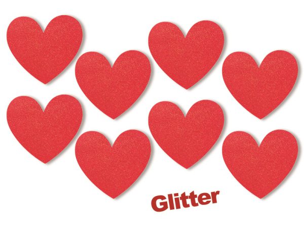 CONF.8 ADESIVI CUORI GLITTER ø cm 13. . . ORDINE MINIMO 3 CONFEZIONI