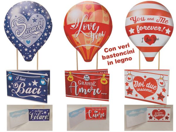 BIGLIETTO MONGOLFIERA cm 11x22. . . ORDINE MINIMO 6 PZ. ASSORTITI