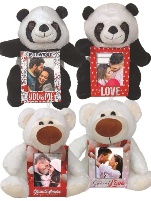 PANDA E ORSO BIANCO cm 35 CON PORTAFOTO IN MDF FIBRA DI LEGNO. . . ORDINE MINIMO 4 PZ. ASSORTITI