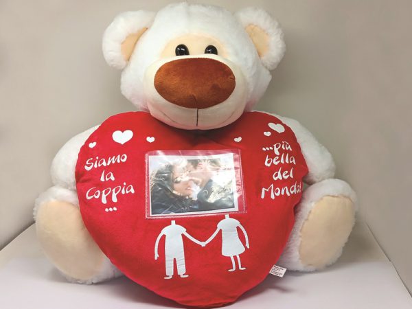 ORSO BIANCO cm 50 CON CUORE PORTAFOTO IN TESSUTO ø 40 cm
