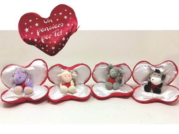 CUORE PORTAREGALO ø 15 cm CON PORTACHIAVI PELUCHE cm 10. . . ORDINE MINIMO 4 PZ.