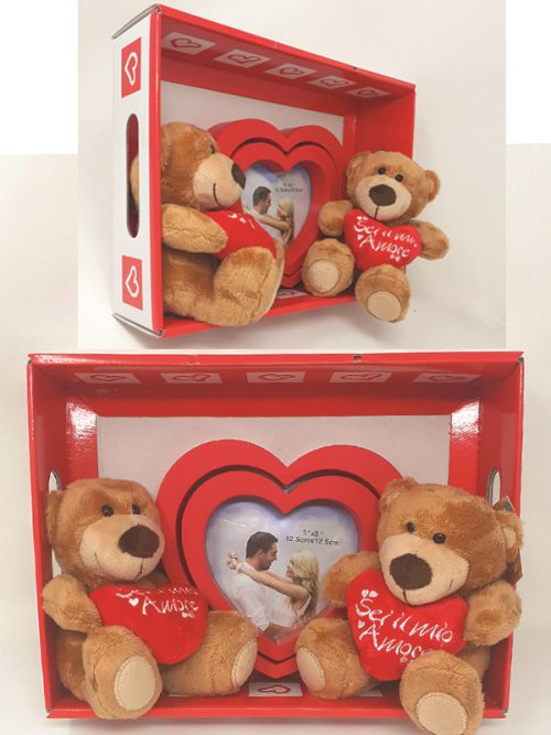 2 PORTAFOTO CUORE + 2 ORSACCHIOTTI cm 15