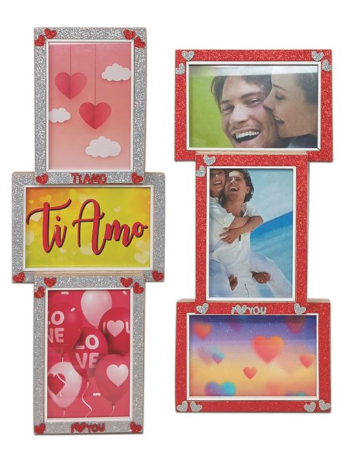 PORTAFOTO TRIPLO DA PARETE IN LEGNO E GLITTER. . . ORDINE MINIMO 2 PZ. ASSORTITI