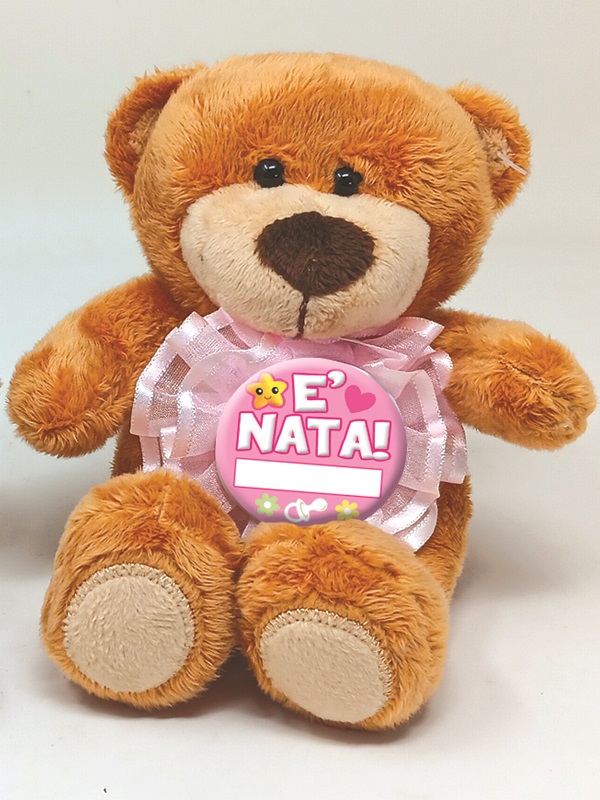 ORSACCHIOTTO 15 cm CON COCCARDINA ROSA IN PIZZO E TULLE PERSONALIZZABILE ø 8 cm