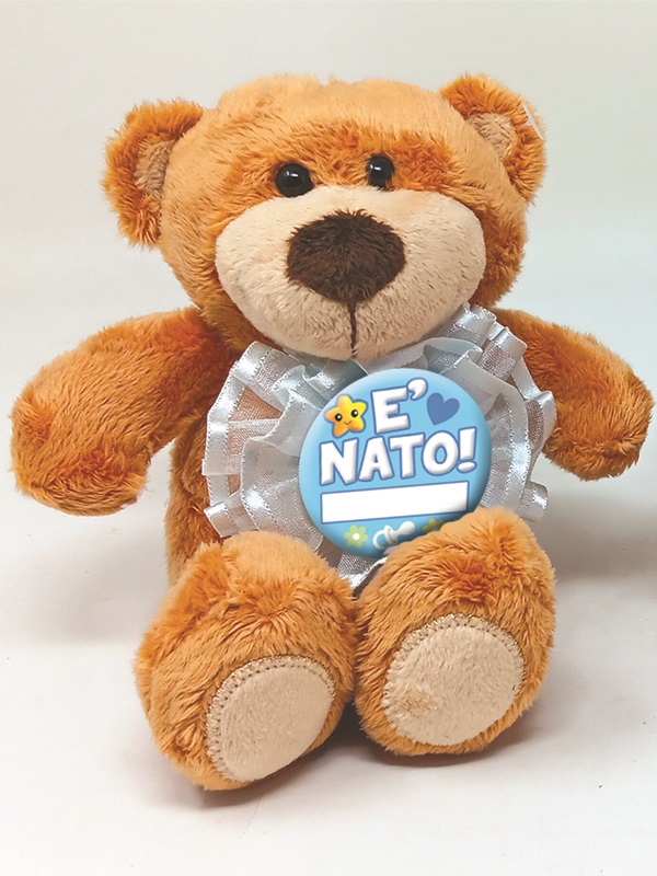 ORSACCHIOTTO 15 cm CON COCCARDINA AZZURRO IN PIZZO E TULLE PERSONALIZZABILE ø 8 cm