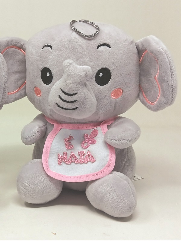 ELEFANTINO cm 20 CON BAVAGLINO E GLITTER ROSA