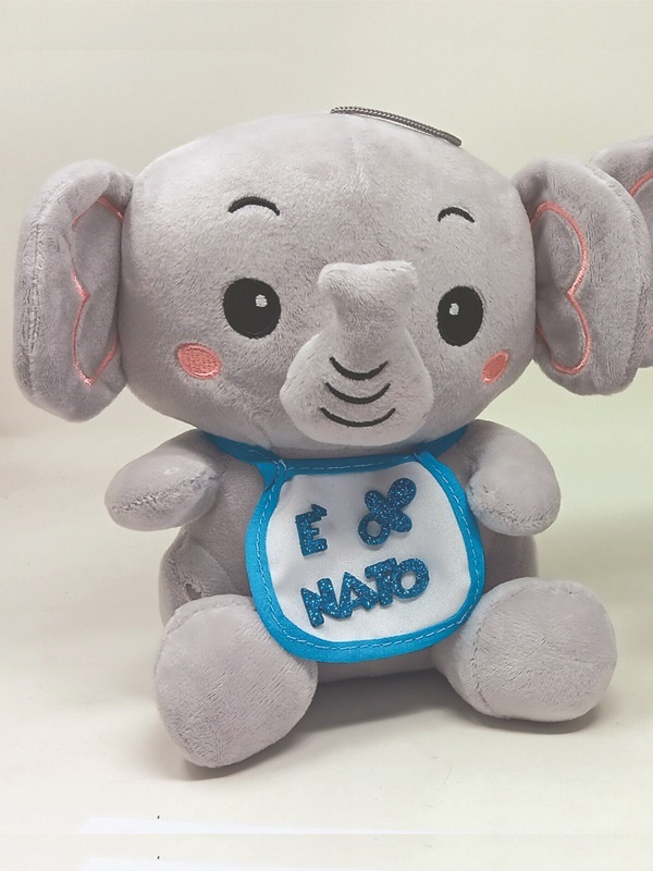 ELEFANTINO cm 20 CON BAVAGLINO E GLITTER AZZURRO