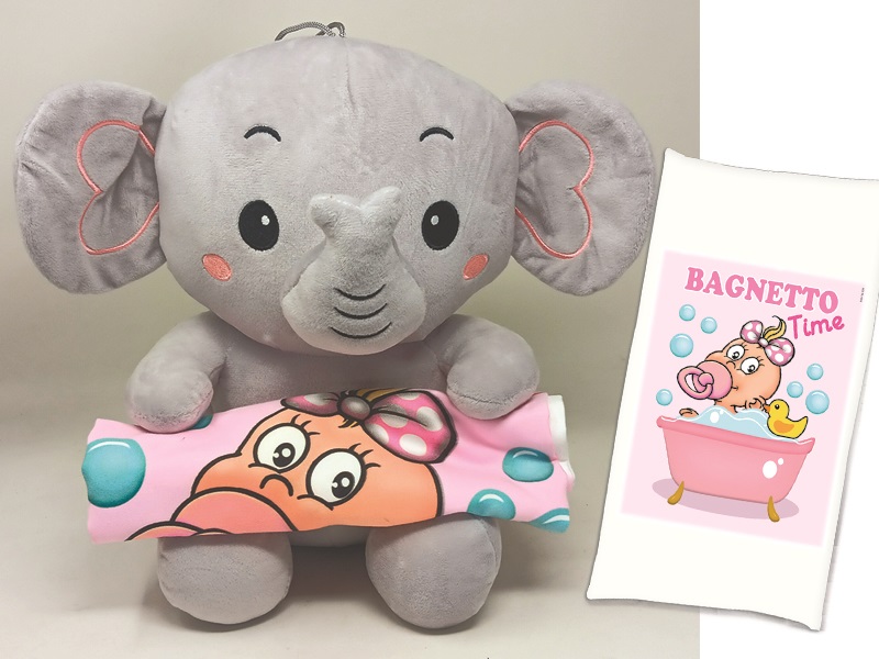 ELEFANTINO cm 30 CON SALVIETTA ROSA IN MICROFIBRA cm 50x100